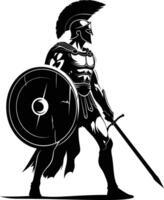 AI generated Silhouette Ancient Greek Warrior black color only vector