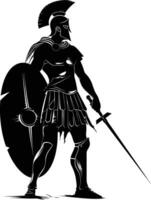 AI generated Silhouette Ancient Greek Warrior black color only vector