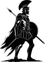 AI generated Silhouette Ancient Greek Warrior black color only vector