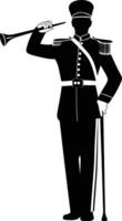 AI generated Silhouette drum major with mace in perform marching band leader vector