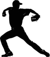 AI generated Silhouette Baseball Pitcher black color only full body vector