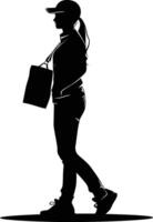 AI generated Silhouette delivery woman black color only full body vector
