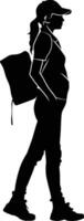 AI generated Silhouette delivery woman black color only full body vector