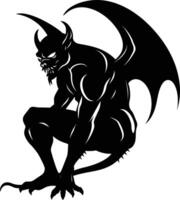 AI generated Silhouette Gargoyle Mythical Creature Monster in mmorpg game black color only vector