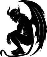 AI generated Silhouette Gargoyle Mythical Creature Monster in mmorpg game black color only vector