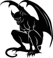 AI generated Silhouette Gargoyle Mythical Creature Monster in mmorpg game black color only vector