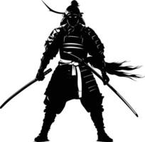 AI generated Silhouette Japanese Shogun Warrior black color only vector