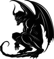 AI generated Silhouette Gargoyle Mythical Creature Monster in mmorpg game black color only vector