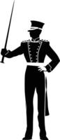 AI generated Silhouette drum major with mace in perform marching band leader vector