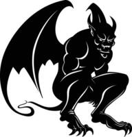 AI generated Silhouette Gargoyle Mythical Creature Monster in mmorpg game black color only vector