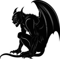 AI generated Silhouette Gargoyle Mythical Creature Monster in mmorpg game black color only vector