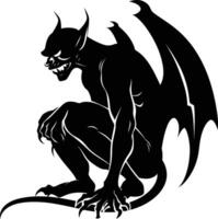 AI generated Silhouette Gargoyle Mythical Creature Monster in mmorpg game black color only vector