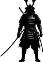 AI generated Silhouette Japanese Shogun Warrior black color only vector