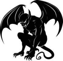 AI generated Silhouette Gargoyle Mythical Creature Monster in mmorpg game black color only vector