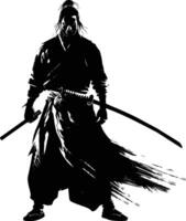 AI generated Silhouette Japanese Shogun Warrior black color only vector