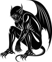 AI generated Silhouette Gargoyle Mythical Creature Monster in mmorpg game black color only vector