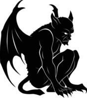 AI generated Silhouette Gargoyle Mythical Creature Monster in mmorpg game black color only vector