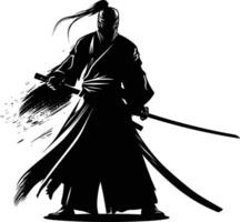 AI generated Silhouette Japanese Shogun Warrior black color only vector