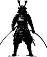 AI generated Silhouette Japanese Shogun Warrior black color only vector