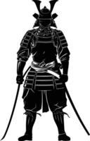 AI generated Silhouette Japanese Shogun Warrior black color only vector