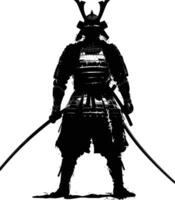 AI generated Silhouette Japanese Shogun Warrior black color only vector