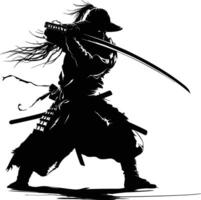 AI generated Silhouette Japanese Shogun Warrior black color only vector