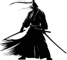 AI generated Silhouette Japanese Shogun Warrior black color only vector