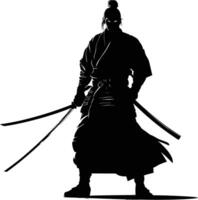 AI generated Silhouette Japanese Shogun Warrior black color only vector