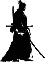 AI generated Silhouette Japanese Shogun Warrior black color only vector