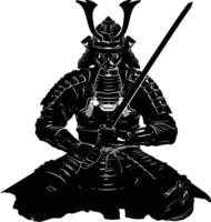 AI generated Silhouette Japanese Shogun Warrior black color only vector