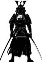 AI generated Silhouette Japanese Shogun Warrior black color only vector