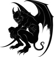 AI generated Silhouette Gargoyle Mythical Creature Monster in mmorpg game black color only vector