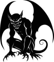 AI generated Silhouette Gargoyle Mythical Creature Monster in mmorpg game black color only vector