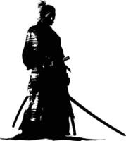 AI generated Silhouette Japanese Shogun Warrior black color only vector