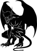 AI generated Silhouette Gargoyle Mythical Creature Monster in mmorpg game black color only vector