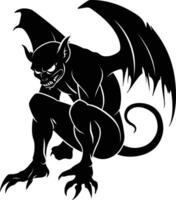 AI generated Silhouette Gargoyle Mythical Creature Monster in mmorpg game black color only vector