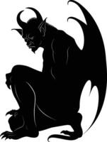 AI generated Silhouette Gargoyle Mythical Creature Monster in mmorpg game black color only vector