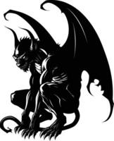 AI generated Silhouette Gargoyle Mythical Creature Monster in mmorpg game black color only vector