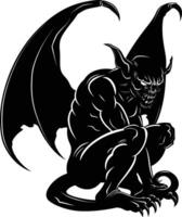 AI generated Silhouette Gargoyle Mythical Creature Monster in mmorpg game black color only vector