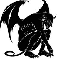 AI generated Silhouette Gargoyle Mythical Creature Monster in mmorpg game black color only vector