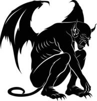 AI generated Silhouette Gargoyle Mythical Creature Monster in mmorpg game black color only vector