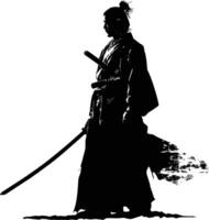 AI generated Silhouette Japanese Shogun Warrior black color only vector