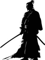 AI generated Silhouette Japanese Shogun Warrior black color only vector