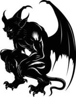 AI generated Silhouette Gargoyle Mythical Creature Monster in mmorpg game black color only vector