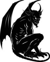 AI generated Silhouette Gargoyle Mythical Creature Monster in mmorpg game black color only vector