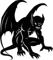 AI generated Silhouette Gargoyle Mythical Creature Monster in mmorpg game black color only vector