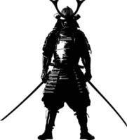 AI generated Silhouette Japanese Shogun Warrior black color only vector