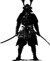 AI generated Silhouette Japanese Shogun Warrior black color only vector