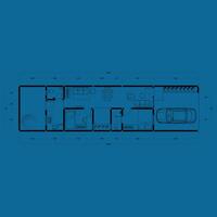 Architecture plan with furniture. home floor plan, isolated on blue background, stock illustration. vector eps 10.