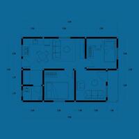 Architecture plan with furniture. home floor plan, isolated on blue background, stock illustration. vector eps 10.